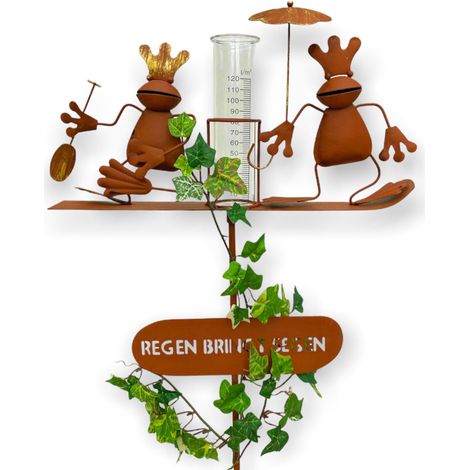 DanDiBo Stecker Regenmesser aus Metall Wetterfrosch 140 cm Frosch Gartenstecker Niederschlagsmesser (1/5)