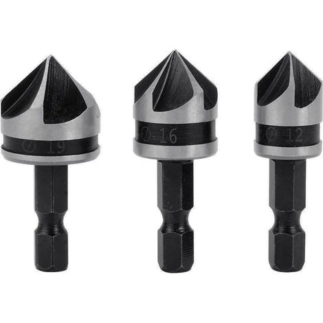 BEBUSINGOTO stücke Carbon Stahl Sechskantschaft Holz Bohrer Fünf-Kante Fase Bohrer Bits 12/16/19mm für Metall Holz (1/5)