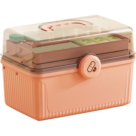 Boîte de rangement de médicaments 3 étages grande capacité, étanche et antichoc, portable pour maison et extérieur, rose sakura (1/5)