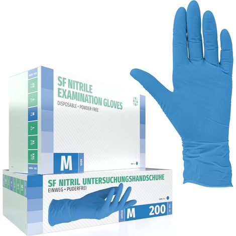 Gants nitrile M bleus - 200 gants jetables, non poudrés, sans latex, résistants, pour la cuisine, l’usage médical, le ménage, la mécanique, le tatouage, la coiffure, l’usage alimentaire (1/5)