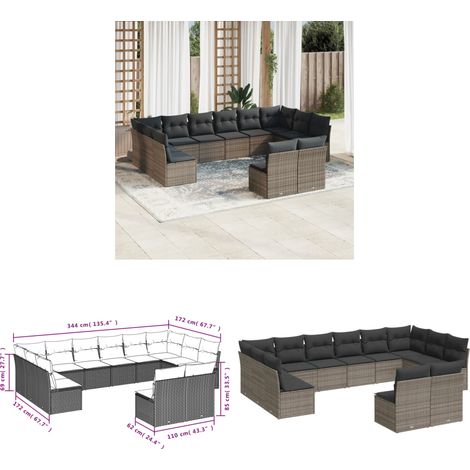 12-tlg. Garten-Sofagarnitur mit Kissen Grau Poly Rattan - Gartensortiment - Gartenmöbelset - Lounge Möbel - Rattan Sofa - Gartenlounge - Home & Living (1/3)