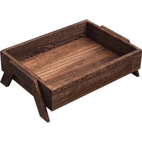 Plateau de service carré en bois massif, plateau ménager pour thé, café et aliments, accessoire de rangement pratique pour la maison (1/5)