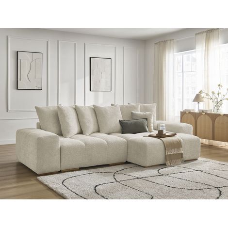 Bobochic – Canapé d'angle réversible 4 places – Tissu bouclette beige – Longueur 310 cm – Largeur 160 cm – Style moderne – Méridienne confortable (1/5)