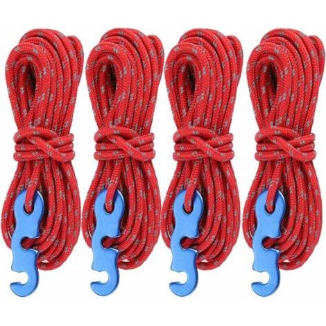 Lot de 4 cordes réfléchissantes avec tendeurs de corde, cordon de tente de 13 pieds/4 mètres, cordon de camping résistant à la déchirure de Φ 4 mm (rouge)-Fei Yu