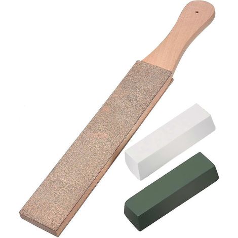 Kit de 3 cuirs à aiguiser, cuir à palette double face avec pâtes à polir blanches et vertes (grande taille)
