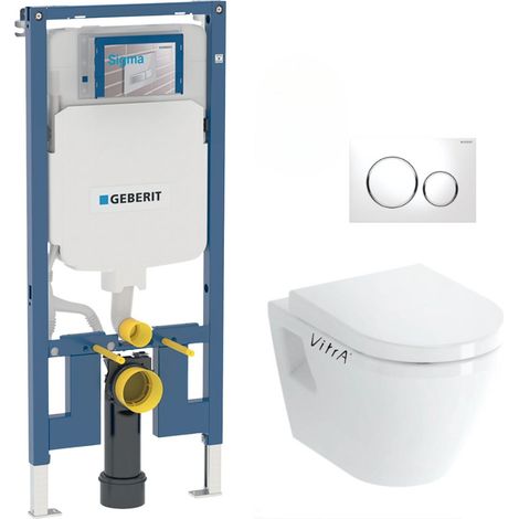 Pack WC Bati-support Geberit UP720 extra-plat + WC Vitra Integra + Abattant en Duroplast + Plaque blanche (1/5)