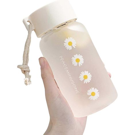 Bouteille d'eau transparente Daisy de 500 ml, petite, en plastique givré, avec cordelette, format voyage. Gobelet à thé portable.