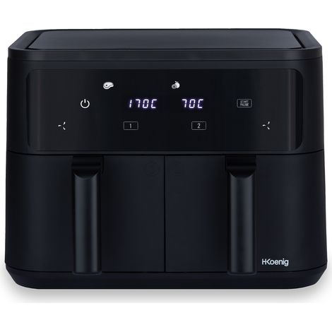 H.Koenig Freidora de aire sin Aceite 2 Bacs XXL FRY900, Doble Capacidad 9L, Ajustable 80-200°C, 5 Modos de Cocción, Temporizador 60min, 8 Programas, Pantalla Táctil (1/5)