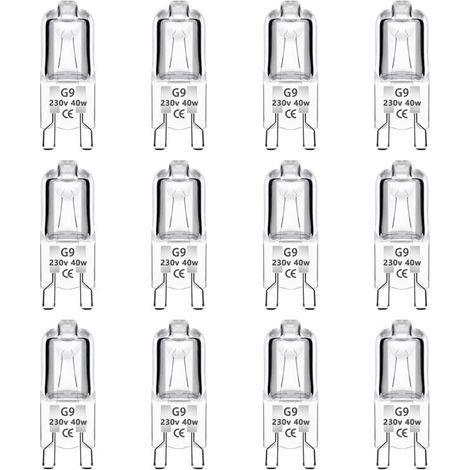 Lot de 12 Ampoule Halogène G9 40W 230V Dimmable 0-100%, 480LM, Blanc Chaud 2700K, G9 Bi-Pin Base Halogène Lampe, Sans Scintillement, pour Four, Lustres, Lampes de Paysage, Éclairage d'armoire (1/4)