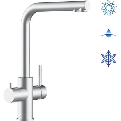 Rubinetto 5 vie miscelatore lavello cucina in Acciaio INOX Spazzolato per sistemi acqua gasata/aromatizzata e filtro depurazione canna a L - ACCIAIO CHIRURGICO AISI 316 (1/5)
