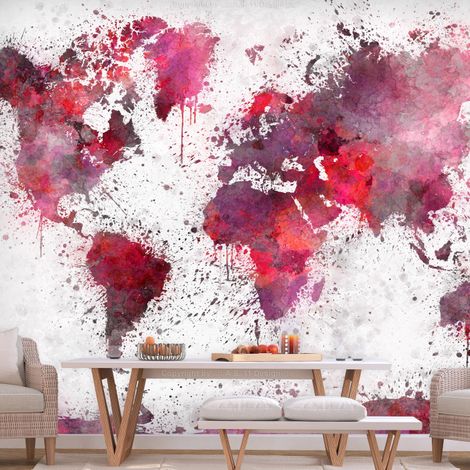 Papier Peint "World Map : Red Watercolors" 70 x 100 cm (1/2)