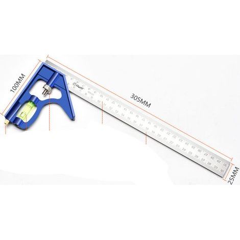 Regla de ángulo combinada, escuadra combinada de 300 mm en acero inoxidable, escuadra combinada con nivel de burbuja y trazador práctico, ideal para medición y marcado (1/5)