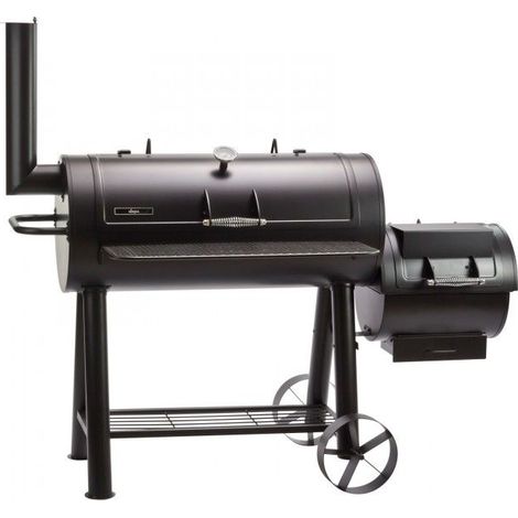 Dema – Barbecue fumoir sur roues 1670x800x1510mm – 2 chambres avec thermomètre – Pour viande, poisson et légumes