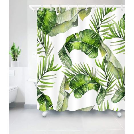 Kaelt - Rideau de douche imperméable en tissu polyester résistant à la moisissure avec 12 crochets de salle de bain 180 x 180 cm Feuille verte (1/5)