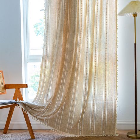Cortinas de estilo bohemio, ideales para dormitorios y salas de estar. Dimensiones de cada panel: 214 cm (alto) x 132 cm (ancho). (1/4)