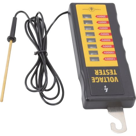 Testeur de tension pour clôture électrique 12KV max, 8 voyants néon, étanche et portable, détecteur de défauts pour fermes et bétail.