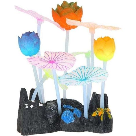 Ornamento luminoso a forma di loto in silicone, decorazione per acquario con ventosa - Crezuo