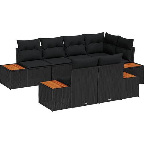 Garden Sofa Set with Cushion 7 pcs Black Poly Rattan vidaXL