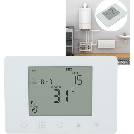 Thermostat d'intérieur sans fil HY09RF, contrôleur de température de chauffage électrique programmable intelligent sans fil RF, adapté aux chaudières à gaz et aux systèmes de chauffage au sol à eau. (1/5)