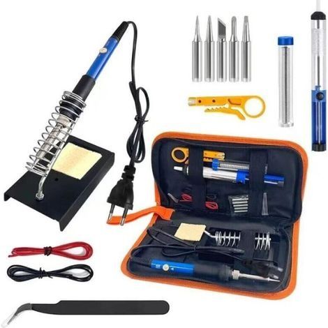 8 En 1 Fer A Souder Kit 60W Station De Soudage Pompe Etain Soudure Electronique Temperature Reglable Portable, 5 Pointes, Support de fer, Sac à Outils (1/4)