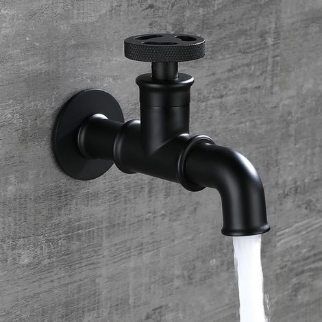 Robinet mural - laiton - noir - eau froide - pour sanitaires (1/5)