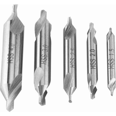 5pcs Foret à centrer, Acier rapide, Angle 60 degrés, Diamètres 1.5-4mm, Pour travail des métaux et tour (1/5)
