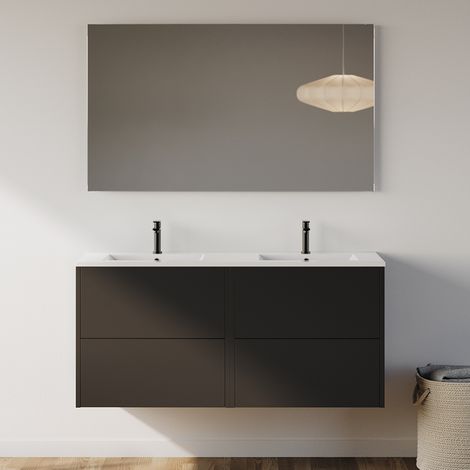 Meuble de salle de bain 120cm avec double vasque - 4 tiroirs - noir - MONA (1/5)