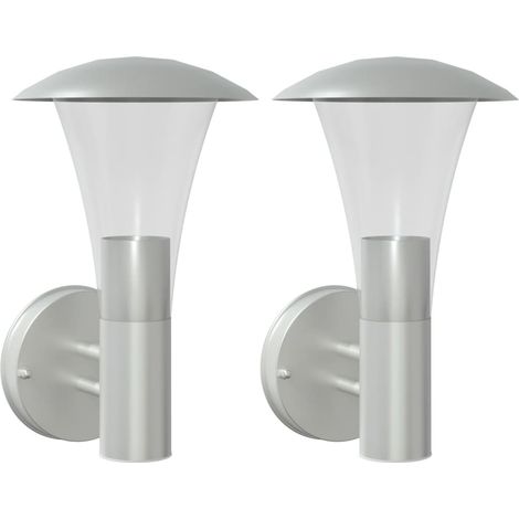 Set di 2 applique da esterno 17,5 x 17,5 x 28 cm finitura robusta design elegante in acciaio inox argento 020056556