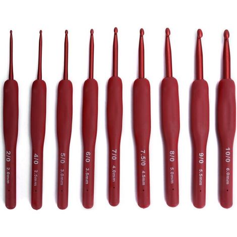 Knitting Tool Set: TPR Silicone Crochet Hook, Aluminium Crochet Hook with Red Handle, Rubber-Coated Aluminium Crochet Hook, Complete Set of 9 PE Bags (1/4)