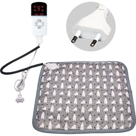 Ej.Life Tapis Chauffant Chien Chat 45x45cm avec Minuterie Auto Off, Coussin Chauffant Electrique pour Animaux Temperature Reglable avec Cordon Anti Morsure
