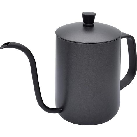 Cafetière à filtre, 600 ml, élégante cafetière en acier inoxydable avec bec verseur long et étroit, idéale pour la maison et le bureau - noire (1/2)