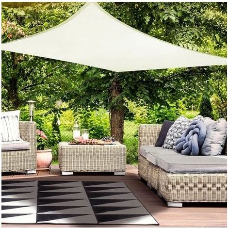 Voile d'Ombrage Imperméable en PES,Toile Parasol Protection Solaire et Rayons UV avec Œillets D et Cordes pour Patio Balcon Terrasse Camping Extérieur, 3x4 m, Beige (1/5)