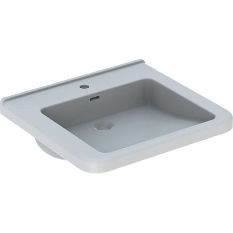 Lavabo Geberit Renova Comfort Square, adapté PMR, 60x55cm, troude robinetterie au centre, Blanc