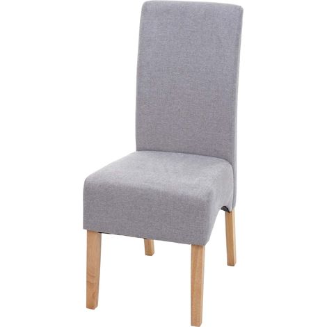 Chaise de salle à manger dossier haut assise rembourrée tissu gris clair pieds bois clair 040010862 (1/5)