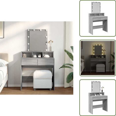The Living Store Tocador con luces LED color gris Sonoma 80x41x144,5 cm - Espejo