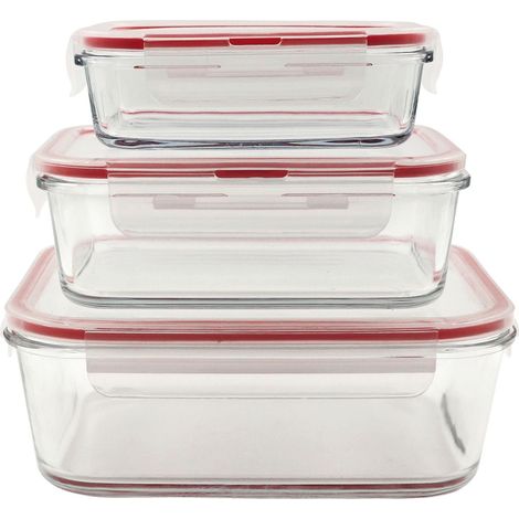 Glas-Frischhaltedosen mit Deckel 3er-Set eckig Vorratsdose Gefrierdose Lunchbox (1/3)