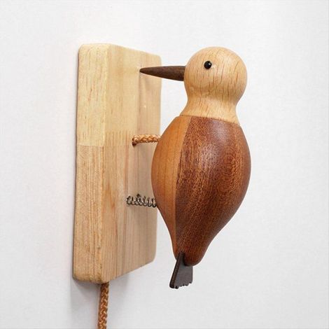 Cloche De Porte En Bois - Forme De Pic - Sonnette À Tirer - Pour Porte D'Entrée Intérieure Ou Extérieure - 1 Pièce (1/5)