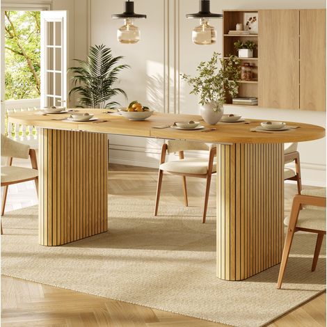 Mesa de comedor extensible ovalada, 120-160 cm, efecto madera, tablero MDF, patas texturizadas de metal, carga máxima 60 kg (1/5)