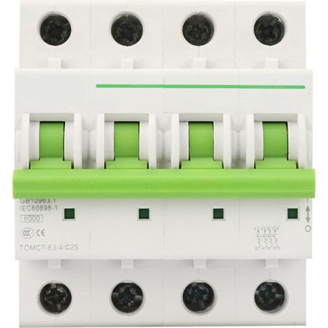 Disjoncteur Miniature, AC 380V 415V 25A 4P Commutateur D'air de Protection Contre Les Surcharges pour Les Lignes de Distribution D'éclairage Résidentiel Système Solaire PV (25A) (1/5)
