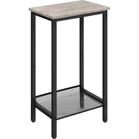 Table d'Appoint, Table de Chevet, Table Téléphone avec Étagère Grillagée Réglable, Bout de Canapé Fin, Table pour Lampe, Bureau, Couloir, 38 x 28 x 73,5 cm, Grège et Noir (1/5)