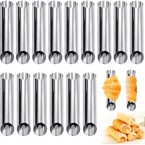 Cannoli Tubes - 5 Inch Stainless Steel Pastry Molds - Non-Stick Reusable Cream Horn Forms - For Croissant Shell And Filled Pastries - 15 Pieces (1/5)