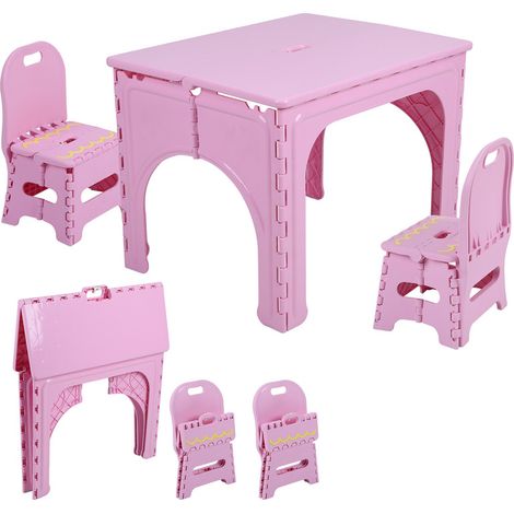 FIANAO – Table d'activités pliable avec 2 chaises – petite taille, transport facile – 64 × 50 × 48 cm, rose (1/5)