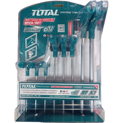 TOTAL SET 8pz CHIAVI ESAGONALI CHIAVE IMPUGNATURA A T 2-10mm CON SUPPORTO (1/3)