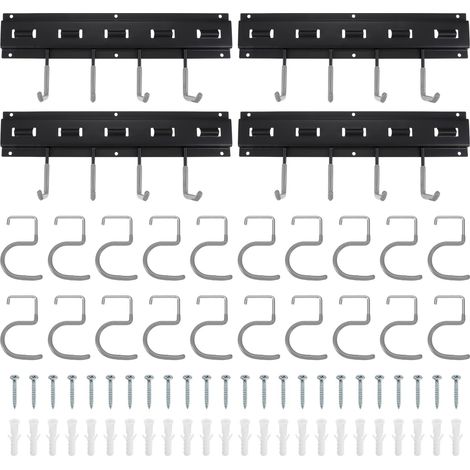 4 Set Porte-Outils de Jardin 8 x 41cm Support Mural Crochet Gris (1/5)