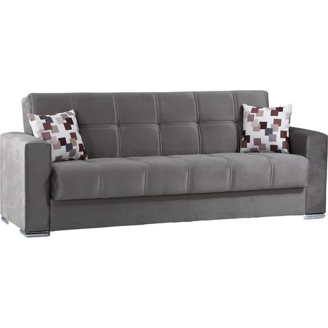 Dmora – Canapé convertible 3 places avec rangement – Tissu rembourré – Ouverture clic-clac – Dimensions 226x85h91 cm – Couleur gris