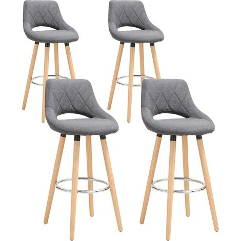 WOLTU 4X Taburetes de Bar con Respaldo Sillas de Cocina Juego de 4 Taburetes Altos Cocina Marco de Madera Maciza Lino Silla de Diseño Madera Gris Oscuro (1/5)
