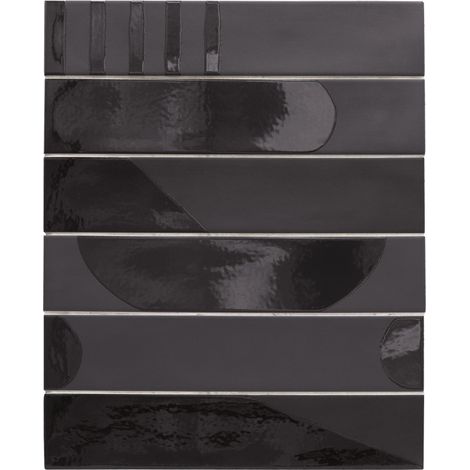 Aelle - Carrelage sol / mur brique déco mixe mate et brillant effet béton noir 6x30 cm WADI DECOR NOIR - Vendu par boîte de 0.50 m² (1/3)
