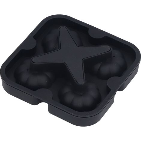 Schwarze Silikon-Eiswürfelform mit 4 Mulden, Hockeyball- und Kürbisform, 4er-Set runde Eiswürfelformen (1/5)