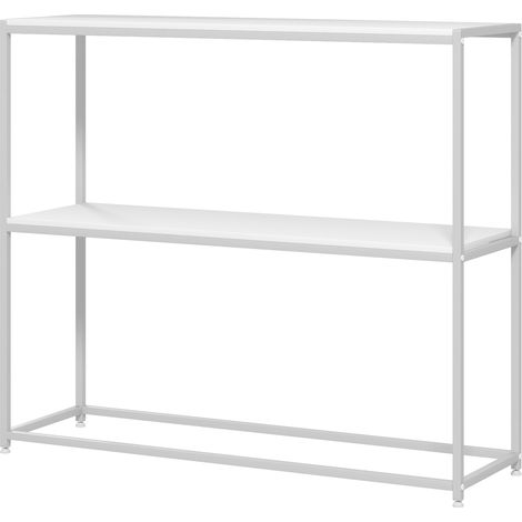 Console moderne en acier avec 2 étagères pour salon, entrée, couloir, 100 x 30 x 87 cm, blanche