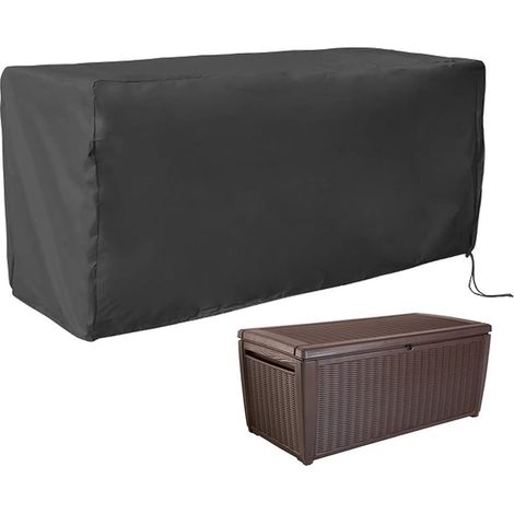 Housse de protection pour coffre de jardin 130 x 60 x 71 cm (noir), imperméable et résistante pour banc de rangement extérieur (1/5)